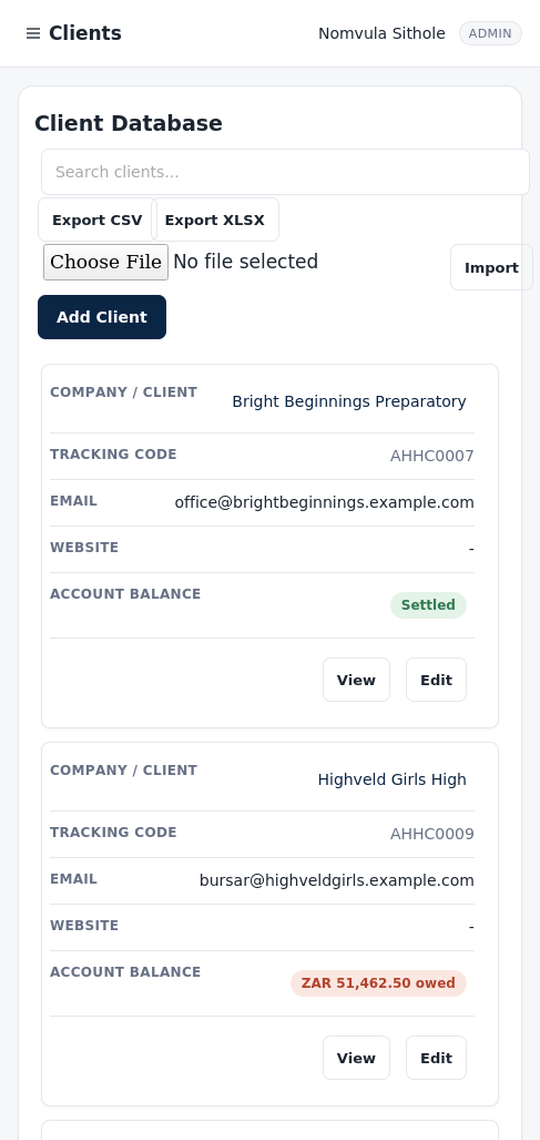 Education Services Website & Staff Portal: Mobile portal clients