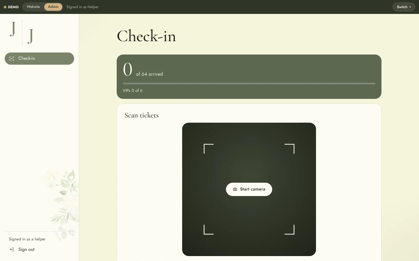 Wedding Website & Wedding Planning System: Admin checkin helper