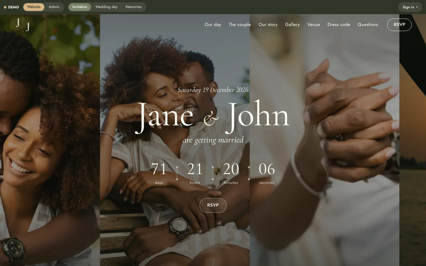 Wedding Website & Wedding Planning System: Demo landing