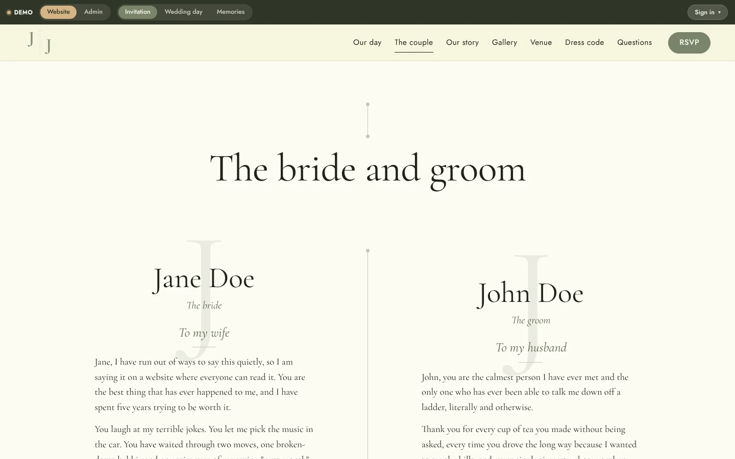 Wedding Website & Wedding Planning System: Website couple