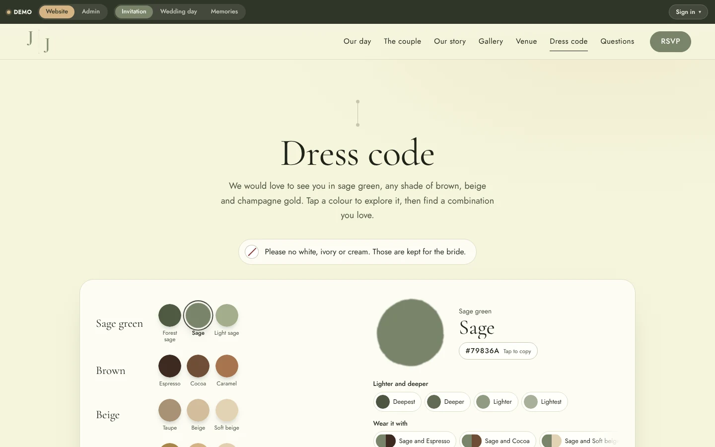 Wedding Website & Wedding Planning System: Website dress code