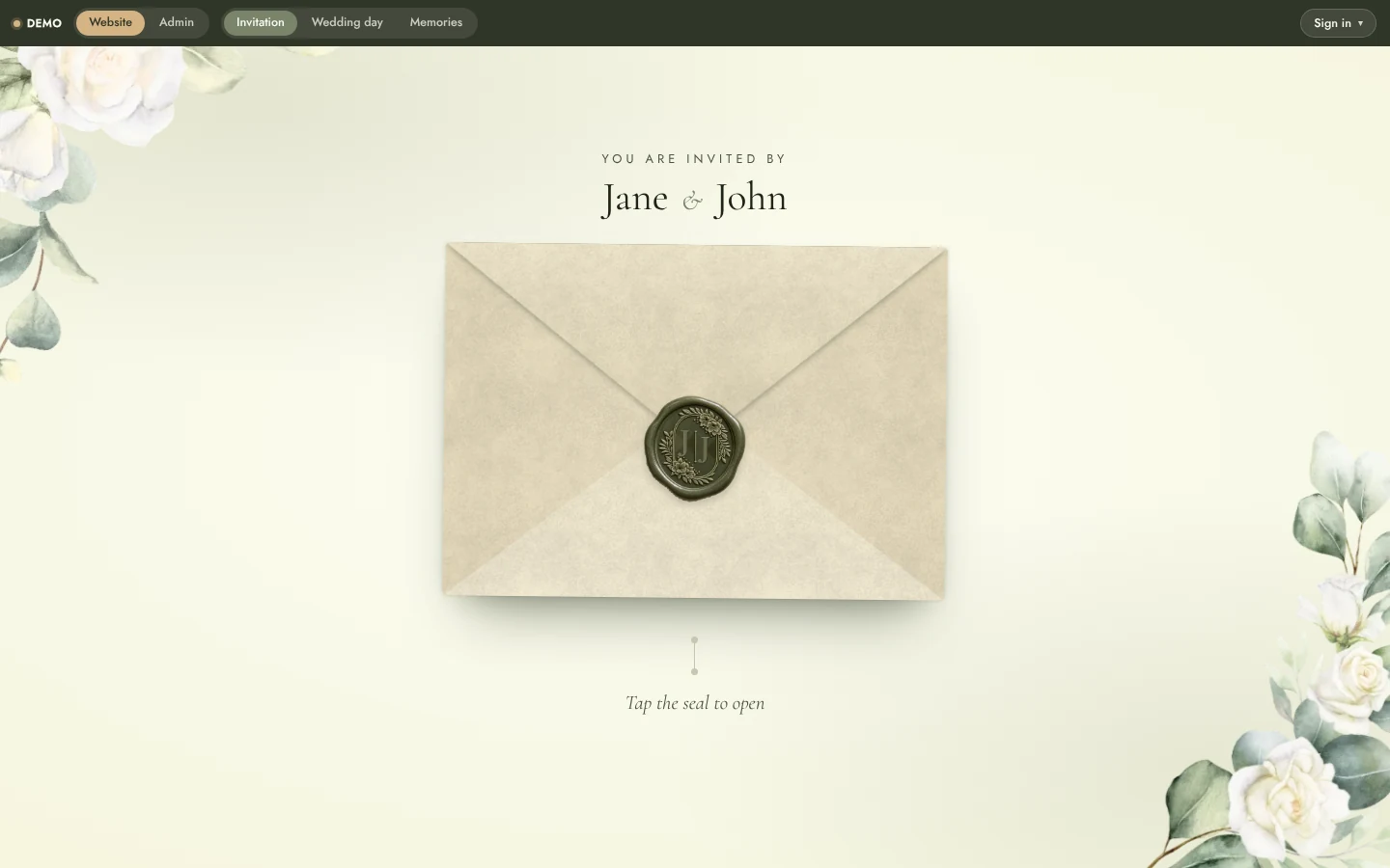 Wedding Website & Wedding Planning System: Website envelope