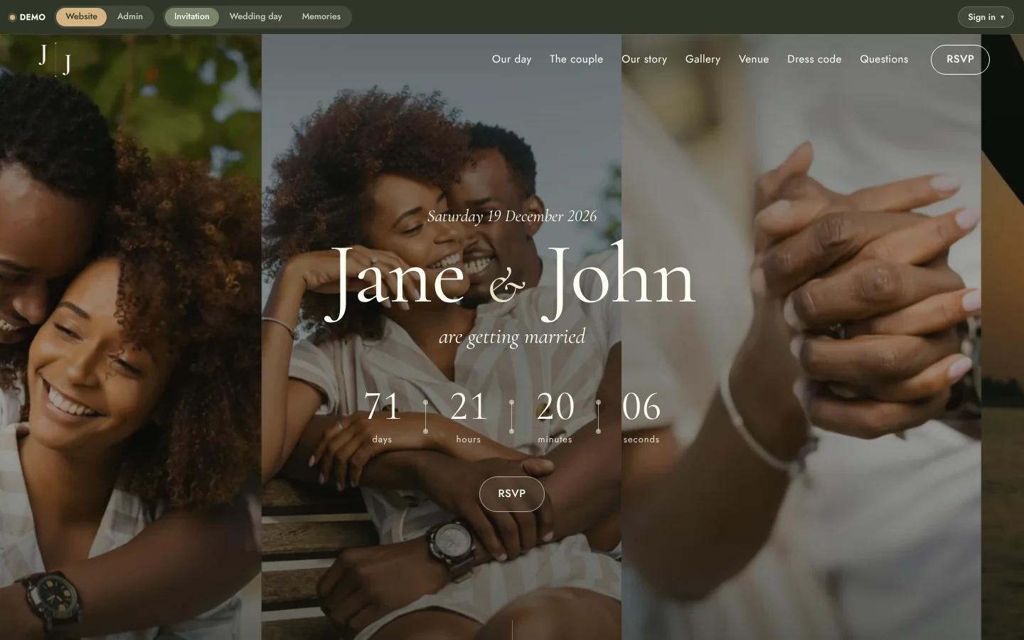 Wedding Website & Wedding Planning System: Website home