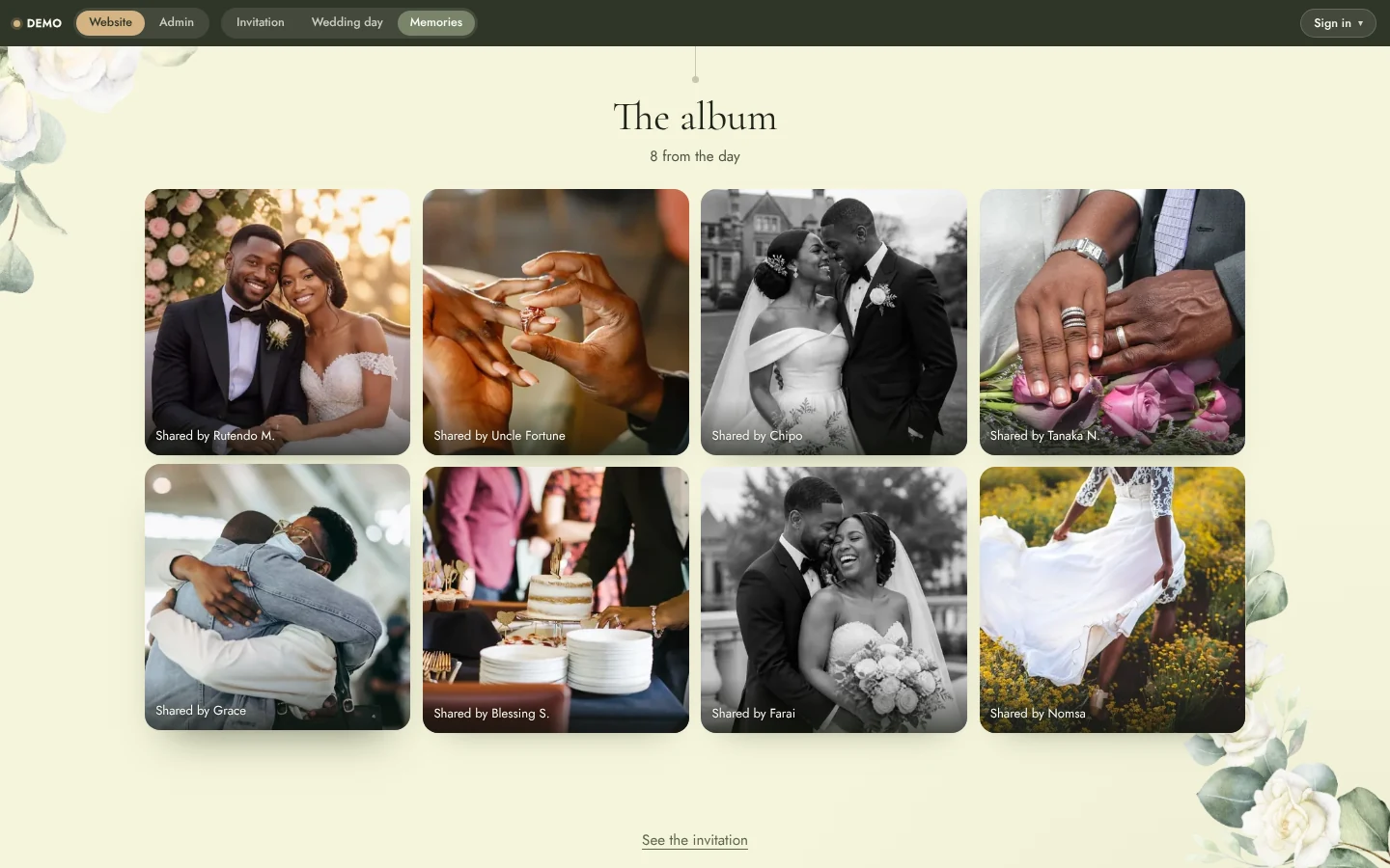Wedding Website & Wedding Planning System: Website memories album