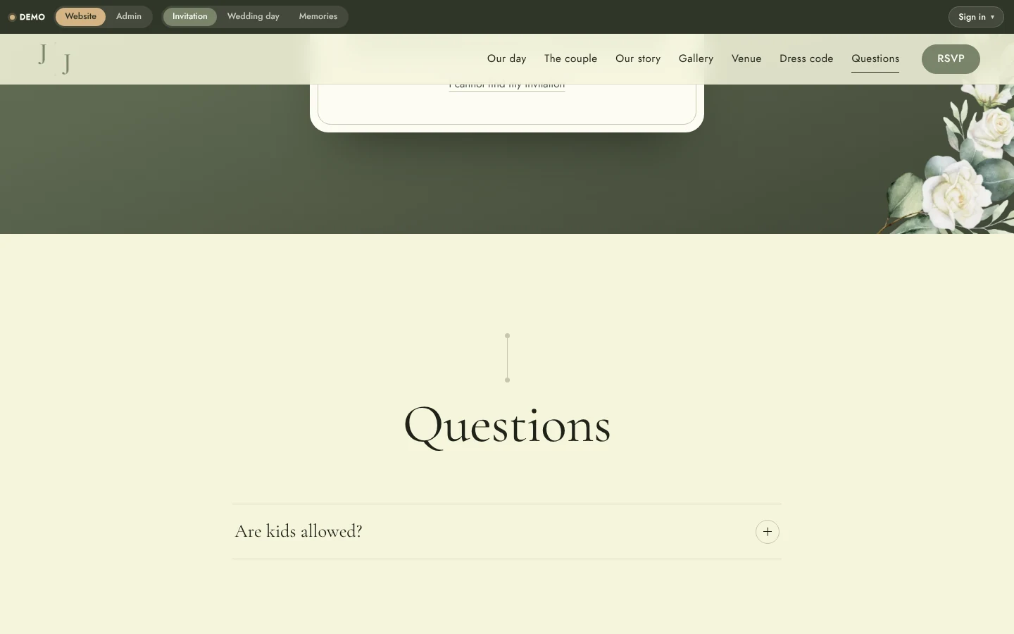 Wedding Website & Wedding Planning System: Website questions