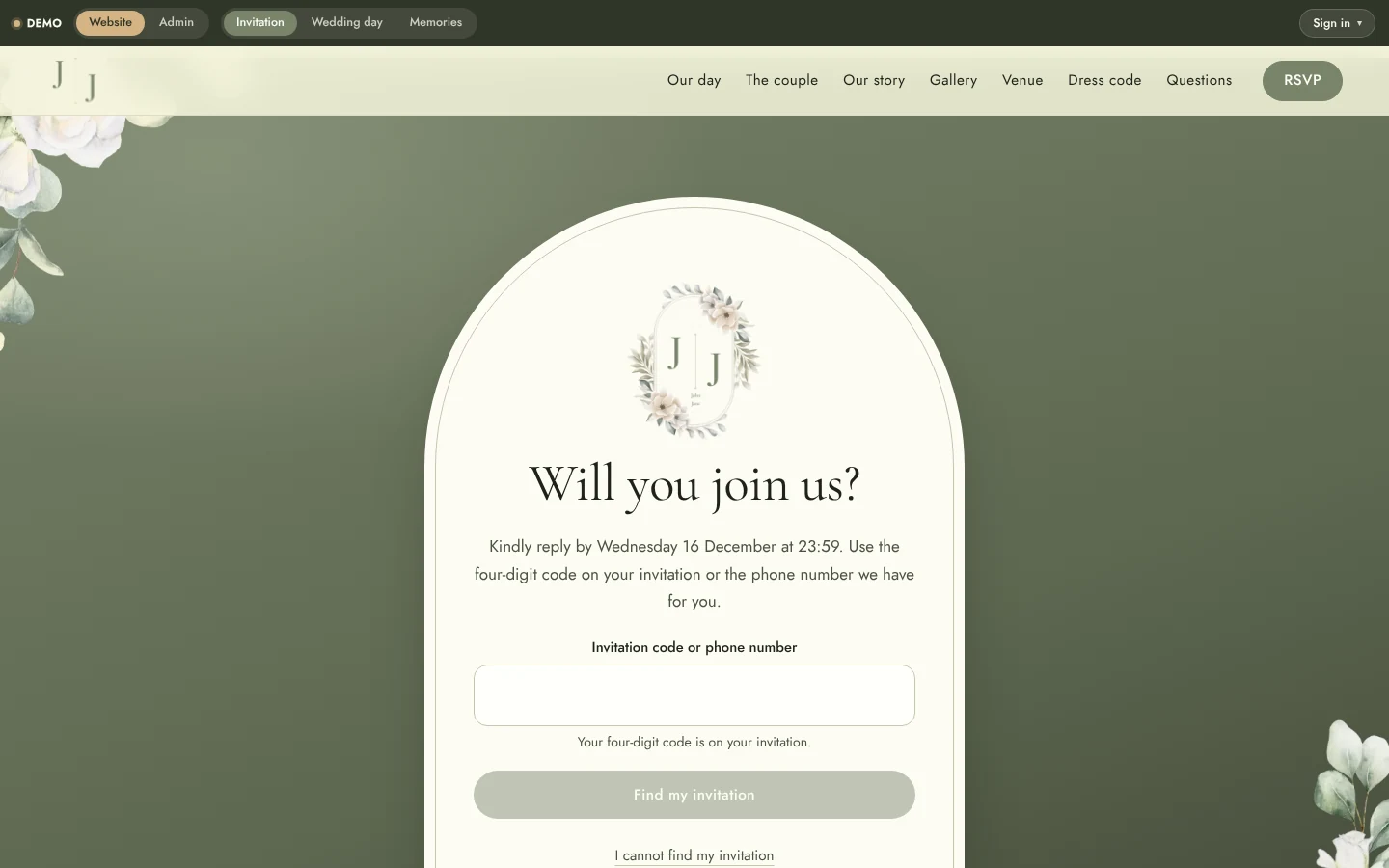 Wedding Website & Wedding Planning System: Website rsvp