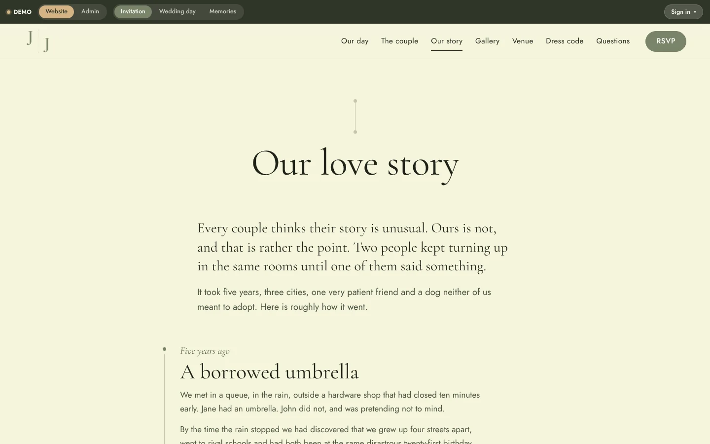 Wedding Website & Wedding Planning System: Website story