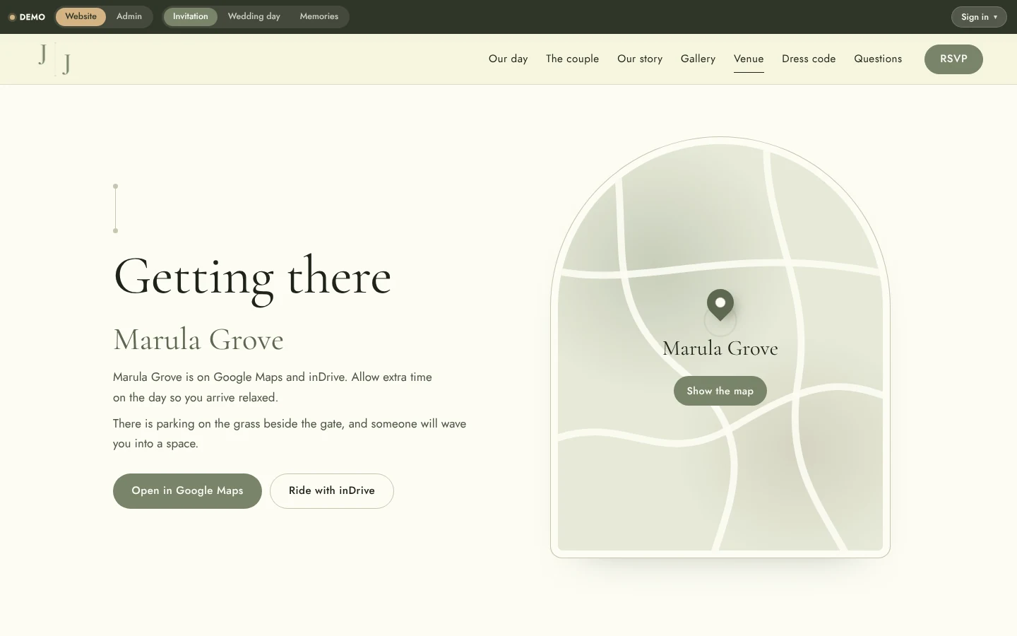 Wedding Website & Wedding Planning System: Website venue