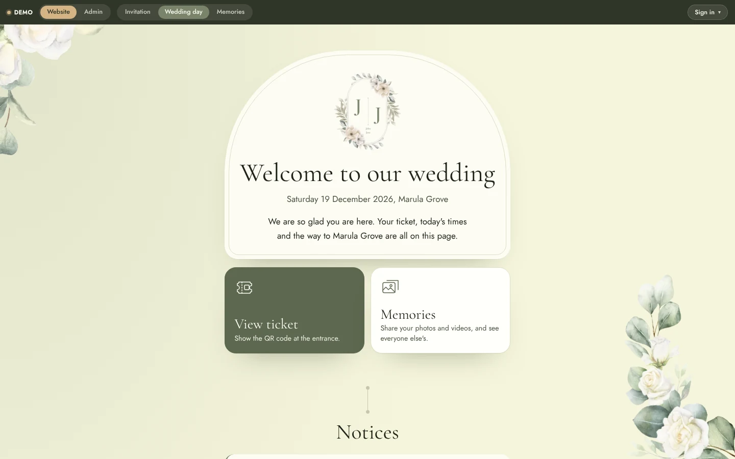 Wedding Website & Wedding Planning System: Website wedding day